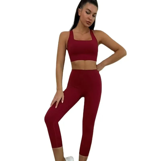 Red Sports Bra and Legging Set