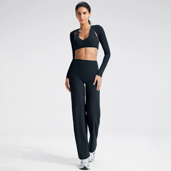 2-Piece Workout Set – Long Sleeve Bra & Flared Pants