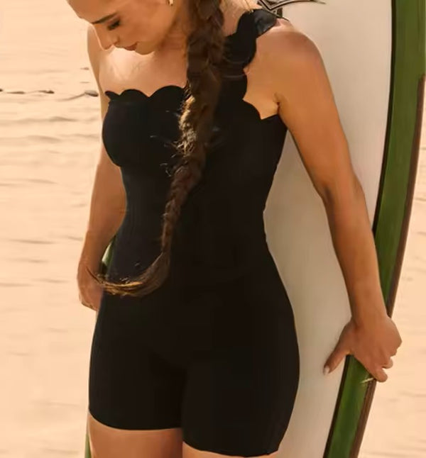 One-Shoulder Scallop Jumpsuit.