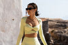 Double Twist Cross-border  Long-sleeved Wrap Double Cut-Out Crop Top