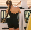 One-Shoulder Scallop Jumpsuit.