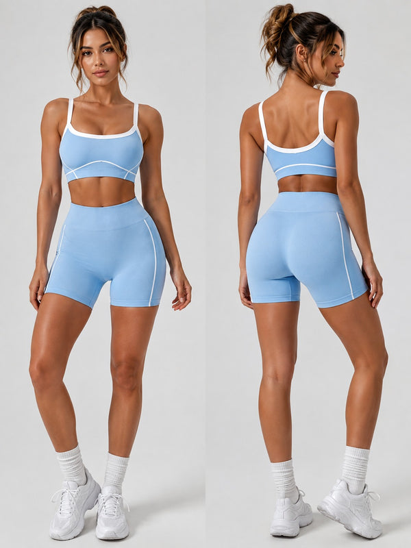Conjunto deportivo de yoga de secado rápido, dinámico, con top corto y sujetador deportivo.