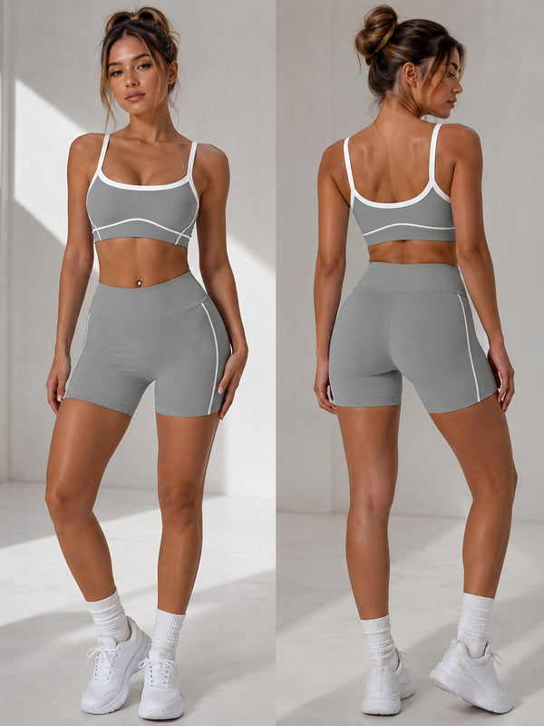 Conjunto deportivo de yoga de secado rápido, dinámico, con top corto y sujetador deportivo.
