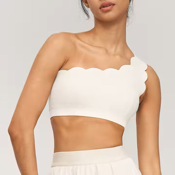 Scallops  One Shoulder Womens Sports Bras and Leggings Set.