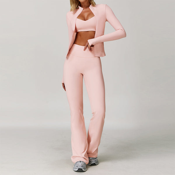 3 Pcs Yoga Jackets Workout Flare Leggings and Sports Bras Top Sportswear Set