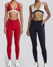 Sports Suit Deep V Neck Contrast Color Yoga Suit Gym Fitness Outdoor Leisure Sportswear 2-Piece Set