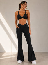 2 Piece Set. Suit Yourself Twist Front Sports Bra With Flared Wide Leg Pants Leggings