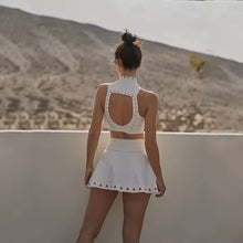 Sensation collection. V-Waist Skirt Set With Open-Back Crop Top