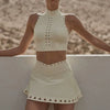 Sensation collection. V-Waist Skirt Set With Open-Back Crop Top